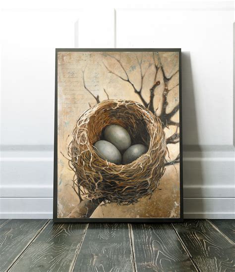 Three Bird Nest Art By Bonnie Lecat