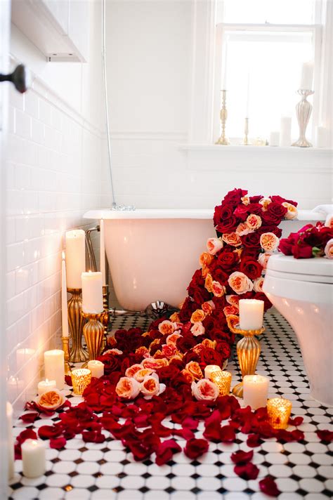 Peach And Red Valentine S Day Shoot Romantic Bathtubs Candles Photography Romantic Bath