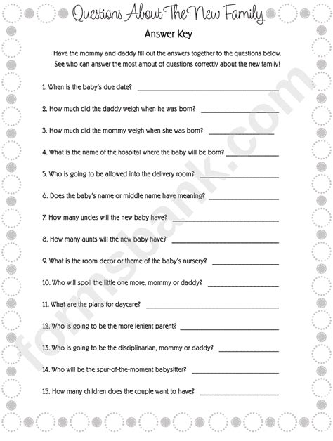 You don't need a buzzer; Questions About The New Family - Baby Shower Game Template printable pdf download