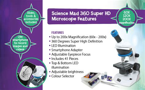 Science Mad Sm54 360 Super Hd Microscope For Young Scientists High