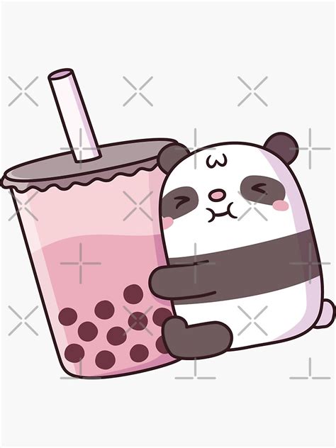 Cute Panda Bear Hugging Strawberry Bubble Tea Sticker For Sale By