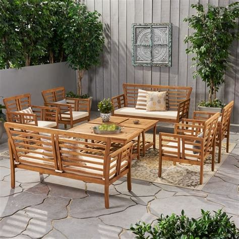 Caydon Outdoor Acacia Wood 8 Seater Chat Set By Christopher Knight Home