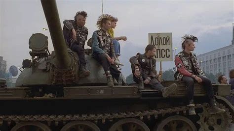 Russian Punks Sit Atop A Tank During The Failed August Coup 1991 In