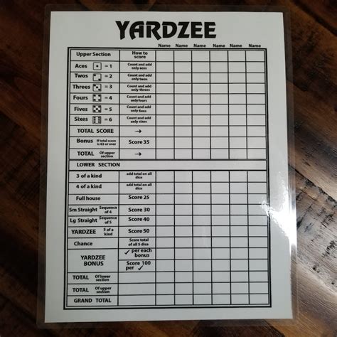 Yardzee Score Sheet Reusable Score Card Back Yard Yahtzee Dice Etsy