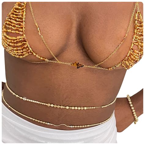 18k Solid Gold Luxury Waist Beads Gold Belly Chain Gold Waist Beads