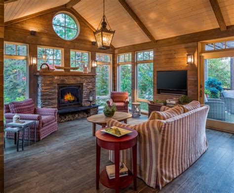 Lake Oswego Addition With Outdoor Living Spaces Rustic Sunroom