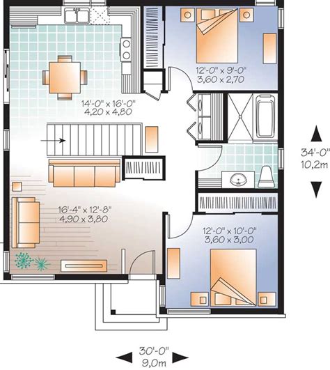 Modern House Plan 2 Bedrooms 1 Bath 962 Sq Ft Plan 5 1055