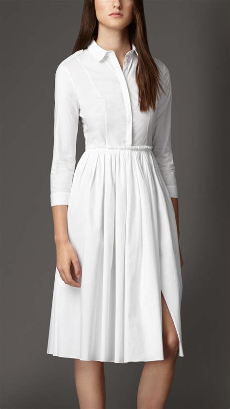 Lyst Burberry Skirted Stretch Cotton Shirt Dress In White