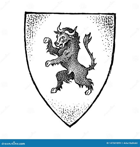 Animal For Heraldry In Vintage Style Engraved Coat Of Arms With Bull