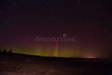 Northern Lights And Aurora Over Lake Superior On The North Shore Of