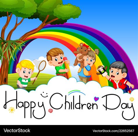 Happy Children Day Poster With Happy Kids Playing Vector Image