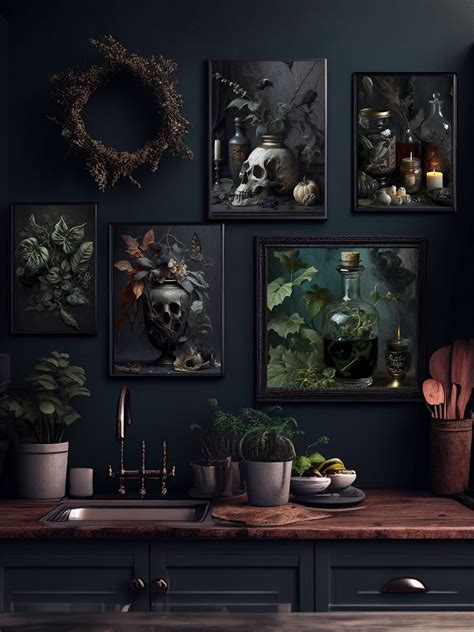Dark Academia Gallery Wall Set Of 6 Printable Goth Kitchen Etsy
