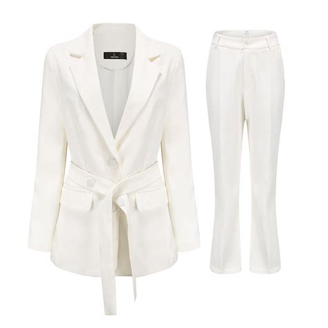 Yynuda Womens 2 Piece Elegant Office Work Dress Slim Belt Solid Color Business Suit Blazer