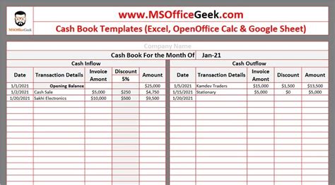 Ready To Use Cash Book Template In Excel MSOfficeGeek
