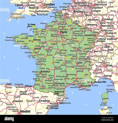 Mapa De Francia Muestra Las Fronteras De Los Países Las Zonas Urbanas