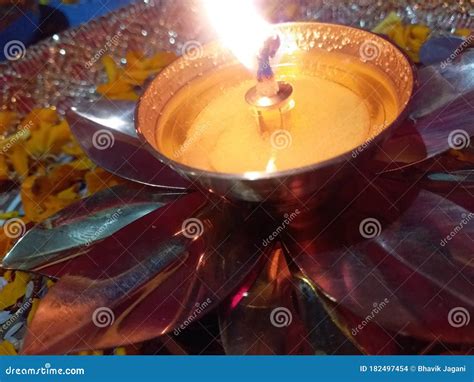 Pooja Diya In The Tray Close Up For Indian Diy Stock Photo Image Of