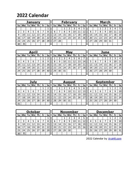 Free Printable 2022 Calendar Blank 2022