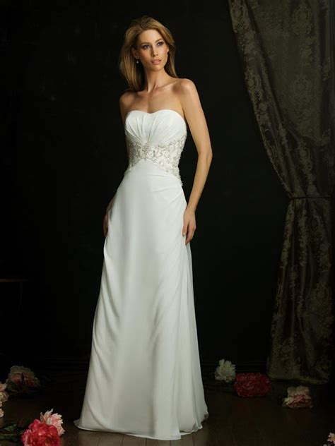 Also, beautiful, trendy low back for modern brides! Ivory Strapless Chiffon Sheath Silhouette Designer simple ...