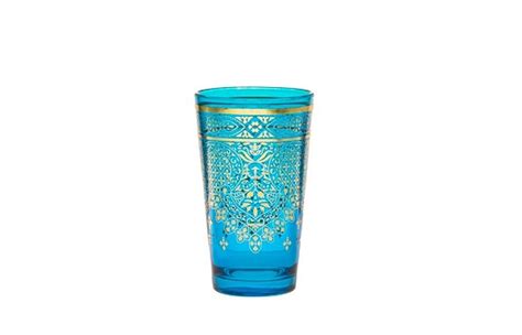 Morocco Tea Glass In Blue And Gold 4 Oz