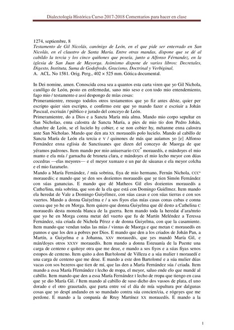 Dialectologia Histórica Textos Para Comentar Ejercicios De Filología