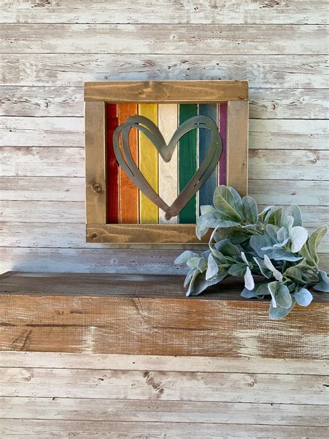 Rainbow Heart Sign / Weathered Wood and Metal / Gay Pride / LGTBQ