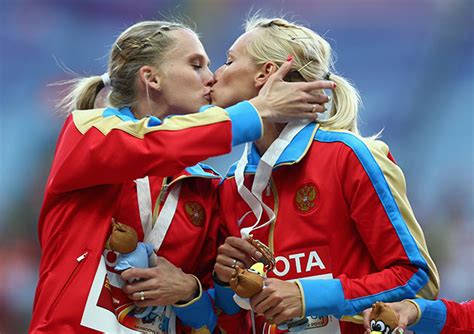 russian sprinter says podium kiss was not meant to protest laws against gays