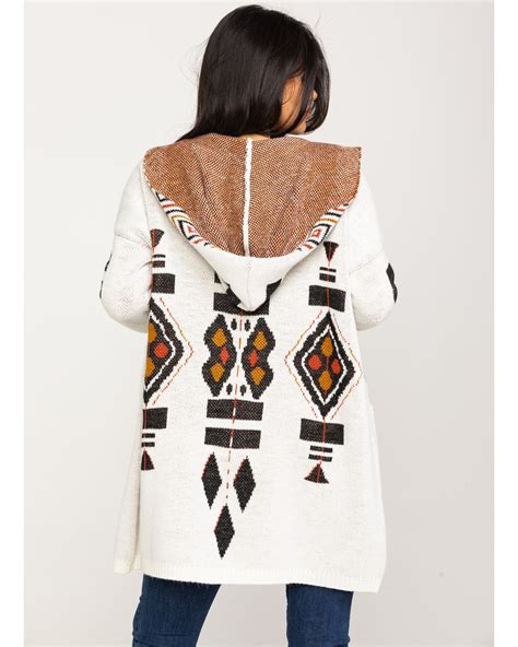 Shyanne Womens Hooded Aztec Over Sized Cardigan Ivory Native