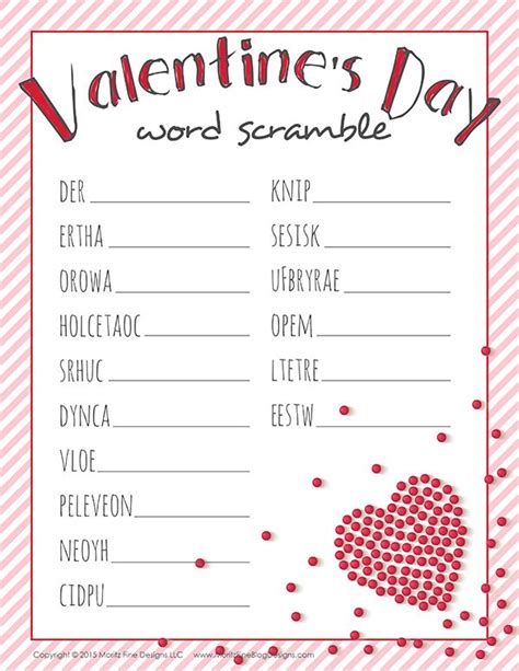 Valentines Day Word Scramble Free Printable For Kids Valentines