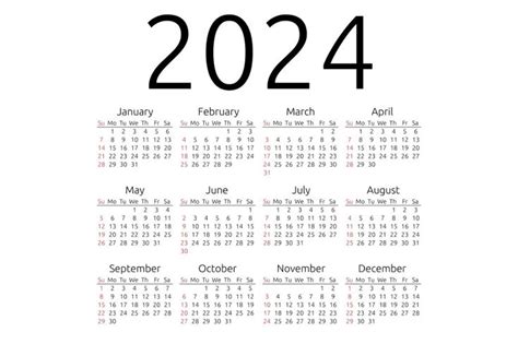Vector Calendar 2024 Sunday Calendar Stationery Templates Calendar