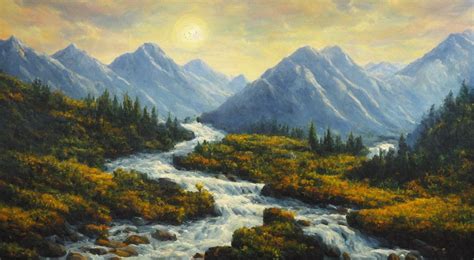 The Most Beautiful Landscape Filled With Mountains And Rivers Oil