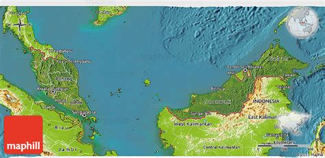 Map is showing peninsular malaysia also known as west malaysia, south of thailand bordering the strait of malacca in west, to the south is the island city state of singapore. Satellite 3D Map of Malaysia, physical outside, satellite sea