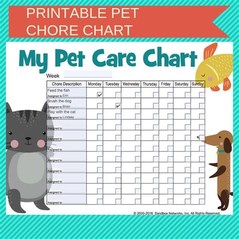 Pet Care Chore Chart Free Printable For Kids Pet Care Chart Pet