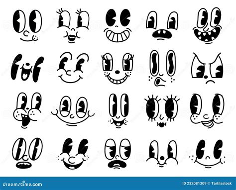 Retro 30s Cartoon Mascot Characters Funny Faces 50s 60s Old Animation