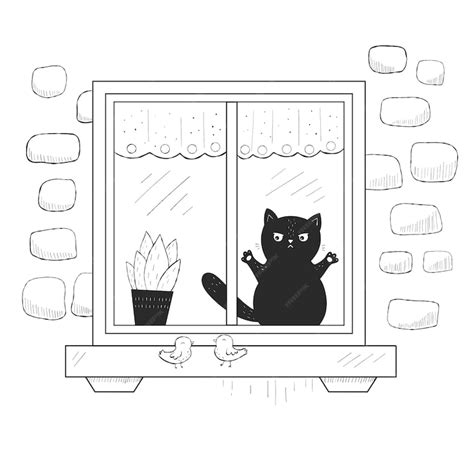 Premium Vector Coloring Page With Cat On The Window