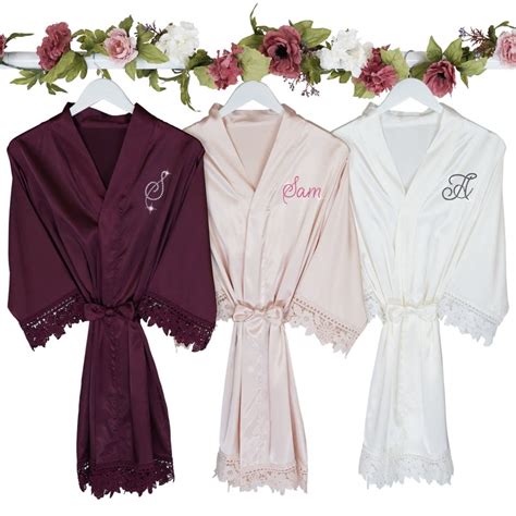 Personalized Bridesmaid Lace Satin Robes Personalized Etsy