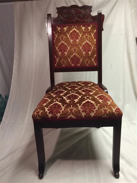 1920s Victorian Parlor Chair Ornate With Beautiful Upholstery And Original Wheels On Legs