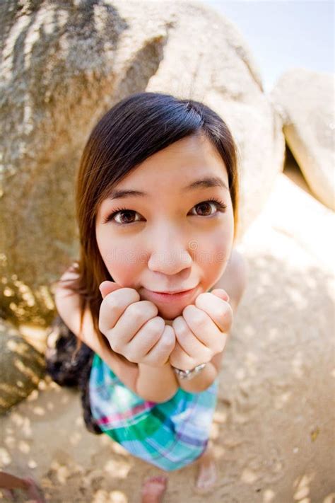 Innocent Beautiful Asian Girl Outdoors Stock Photo Image Of Expression Sensuous