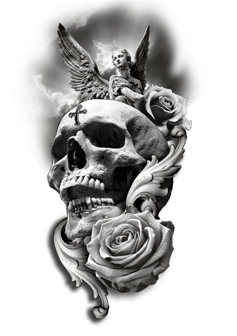 Skull Rose Angel Tattoo Design Skull Sleeve Tattoos Skull Tattoo