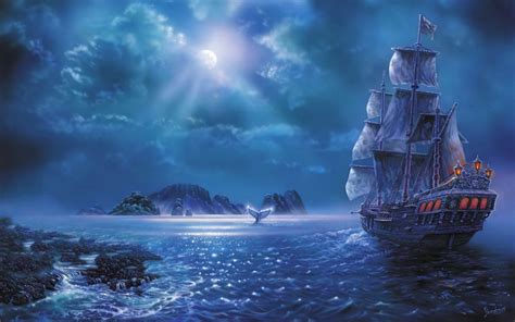 Fantasy Ship Boat Art Artwork Ocean Sea Wallpaper 1920x1200 669857