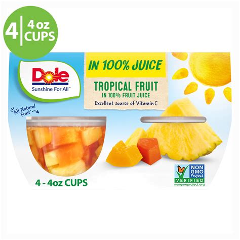 4 Pack Dole Tropical Fruit Cups In 100 Fruit Juice 4 Oz Home And Garden