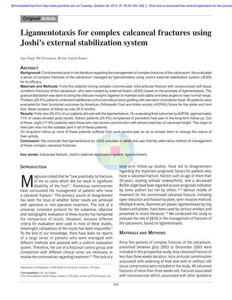 Pdf Ligamentotaxis For Complex Calcaneal Fractures Using Joshis
