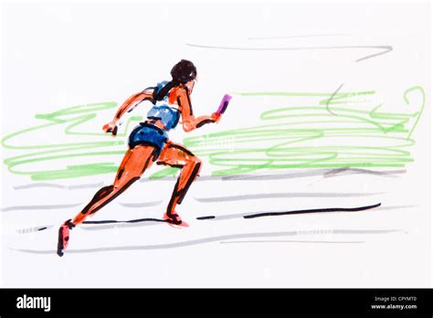 Relay Race Track And Field Athletics Drawing By The Artist Gerhard