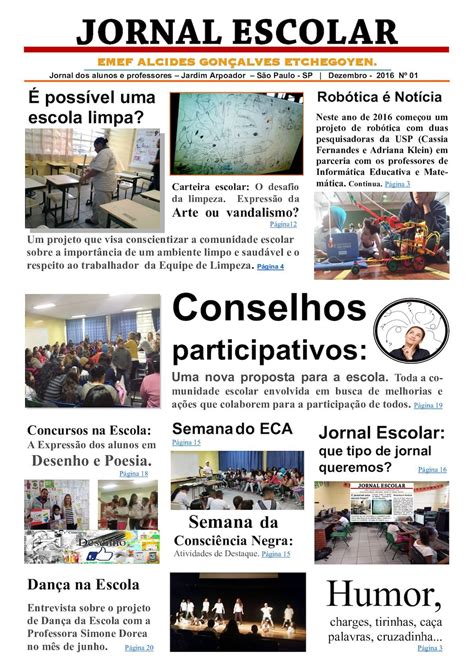 Jornal Escolar Emef Etchegoyen Edição 01 Dez 2016 Jornal Escolar Campanhas Escolares Jornalismo