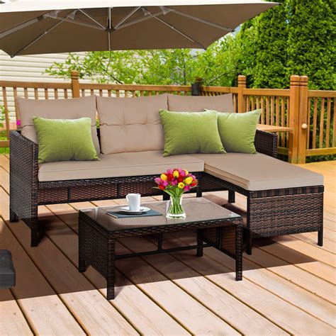 Gymax 3PC Rattan Furniture Sofa Lounge Chaise Set Outdoor Patio Garden - Walmart.com - Walmart.com