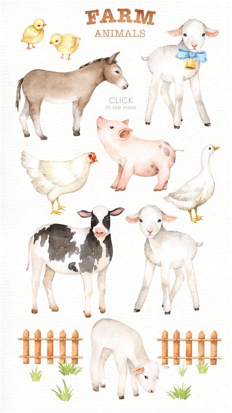 Farm Animals Watercolor Clipart Nursery Prints Farm Animals Etsy