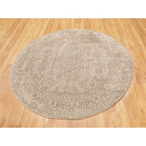 Round Taupe Fine Jacquard Hand Loomed Modern Wool And Art Silk Oriental ...