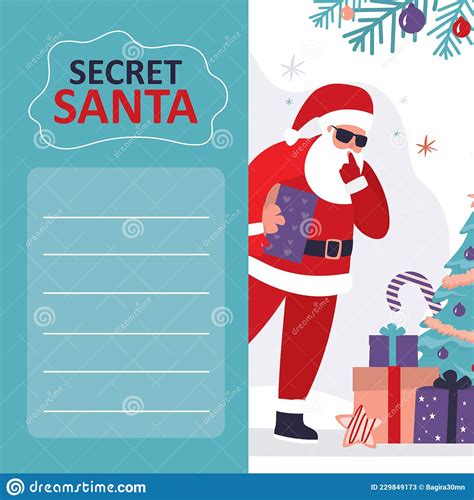 Secret Santa Printable Banner Christmas Greeting Card With Santa Claus