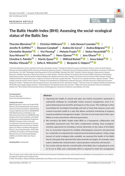 Pdf The Baltic Health Index Bhi Assessing The Socialecological