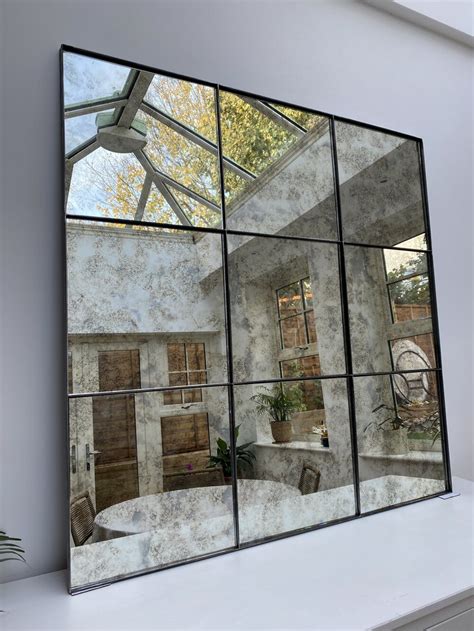 Antique Glass Panel Mirror Multipanel Square Metal Window Wall Mirror