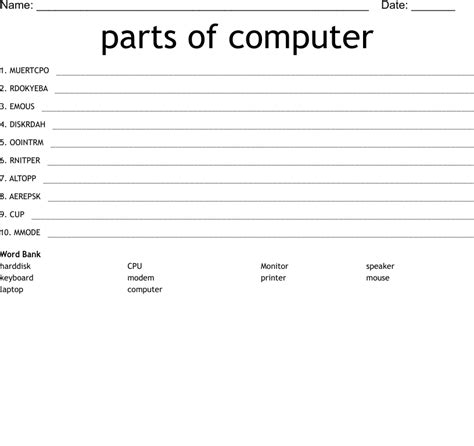 Parts Of Computer Word Scramble Wordmint